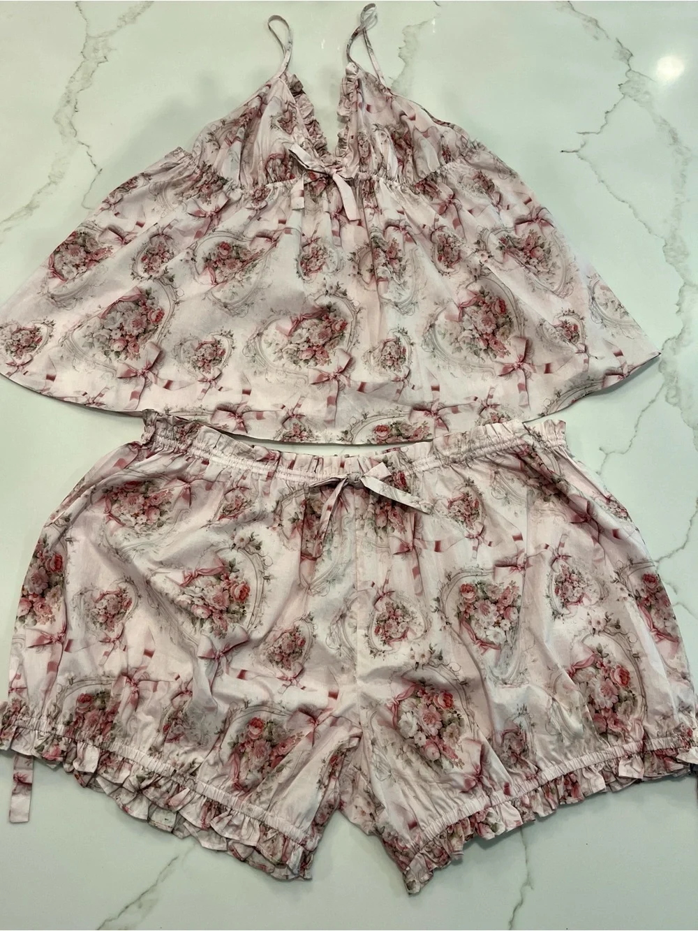 Selkie Secret Lover Day Bed Set 3X | Pink Rose Babydoll & Bloomers Loungewear - Picture 2 of 12